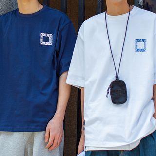 Round Neck Lettering Print Over-sized Short Sleeve T-shirt