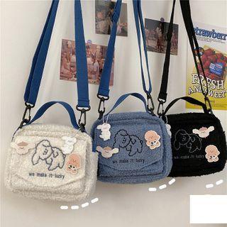 Embroidered Fleece Crossbody Bag