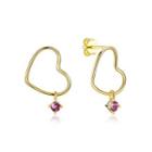 925 Sterling Plated Silver Gold Simple And Romantic Heart Earrings With Purple Austrian Element Crystal Golden - One Size