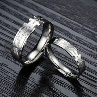 Couple Lettering Rhinestone Ring