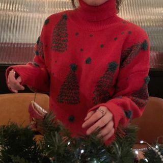 Turtleneck Christmas Graphic Sweater