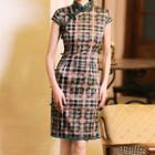 Cap-sleeve Plaid Qipao