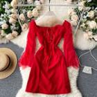 Long-sleeve Ruffled Mesh A-line Dress