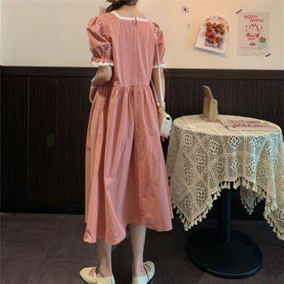 Plain Square-neck Color Panel Trim Dress