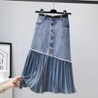 Striped Denim Midi Skirt