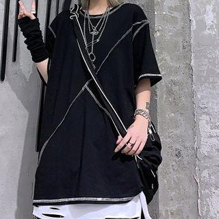 Elbow-sleeve Contrast Lining T-shirt