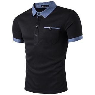 Denim Collar Short-sleeve Polo Shirt