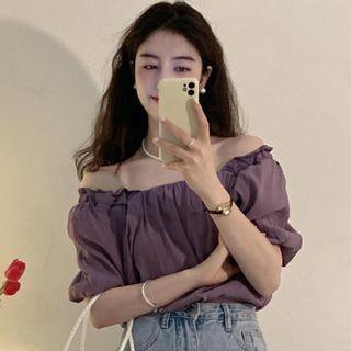 Short-sleeve Off-shoulder Blouse Grape Purple - One Size