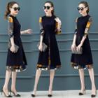 Puff-sleeve Print Mock Two-piece Dress