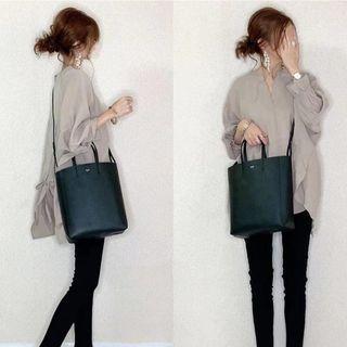 V-neck Plain Blouse Pale Gray - One Size