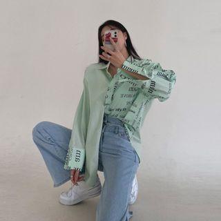 Letter Print Wrap-front Shirt