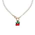Cherry Pendant Faux Pearl Necklace White - One Size