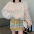 Fleece Sweater / Plaid Mini Skirt