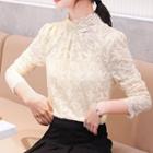 Long-sleeve Embroidered Mock-neck Lace Top