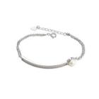 925 Sterling Silver Fashion Simple Geometric Freshwater Pearl Bracelet With Cubic Zirconia Silver - One Size