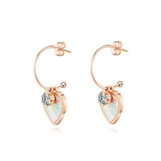 Fashion And Romantic Plated Rose Gold Heart-shaped 316l Stainless Steel Earrings With Cubic Zircon Rose Gold - One Size