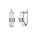 Sterling Silver Simple Fashion Geometric Bar White Ceramic Earrings With Cubic Zircon Silver - One Size