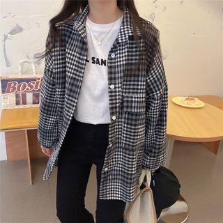 Long-sleeve Two-tone Plaid Shirt