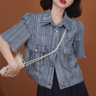 Striped Short-sleeve Denim Top