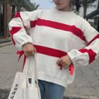 Bow-detail Striped Long-sleeve Knit Sweater