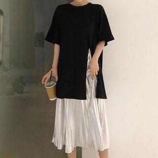 Accordion Pleat Metallic Midi Skirt