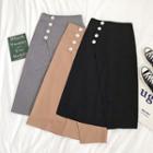 Side Single-button Irregular Midi Skirt