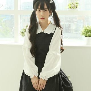 Frill-trim Pintuck Blouse White - One Size