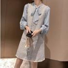 Faux Pearl Sleeveless Tweed Dress / Plain Blouse