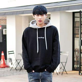 Contrast-hood Lettering Pullover