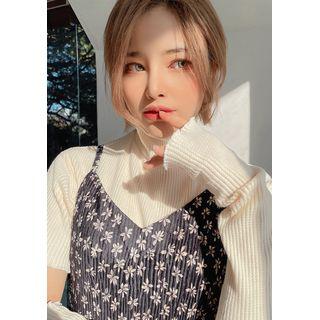 Turtleneck Rib Top With Arm Warmers Cream - One Size