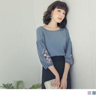 Two Way Floral Embroidered V-neck Blouse