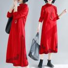 Mock Neck Midi Embroidered Pullover Dress