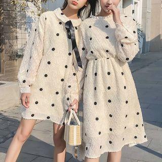 Dotted Long-sleeve A-line Dress / Midi Dress