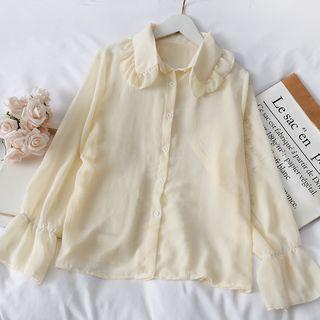 Ruffled-trim Chiffon Shirt Almond - One Size