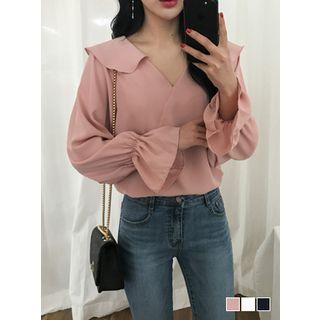 Ruffle-collar Wrap-front Top
