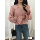 Ruffle-collar Wrap-front Top