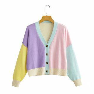 Color Block Cardigan Purple & Pink - One Size