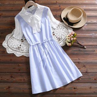 Mock Two Piece Short-sleeve Striped A-line Dress