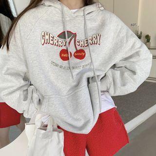 Lettering Print Hoodie Melange White - One Size
