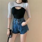 Tank Top With Short-sleeve Cropped T-shirt / High-waist Denim Shorts