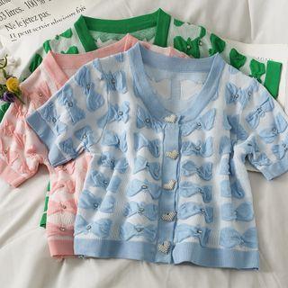 Embossed Button-up Knit Top