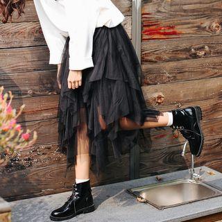 Mesh Asymmetric Midi Skirt