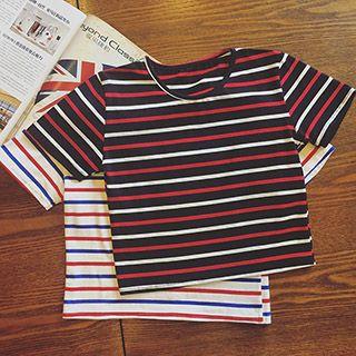 Striped Short Sleeve Cropped T-shirt
