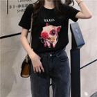 Short-sleeve Pig Printed T-shirt / Straight Fit Cropped Jeans / Set