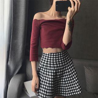 3/4-sleeve Off Shoulder Cropped T-shirt