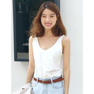 V-neck Linen Blend Tank Top