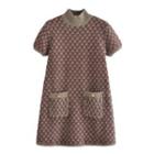 Mock-neck Plaid Knit Mini A-line Dress
