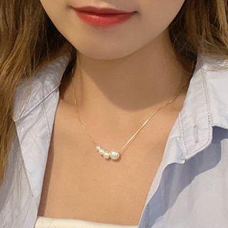 Faux Pearl Pendant Alloy Necklace 4036 - 1 Pc - White & Gold - One Size