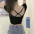 Short-sleeve Cross Back T-shirt Black - One Size