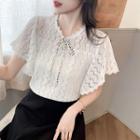 Short-sleeve Bow Detail Lace Blouse